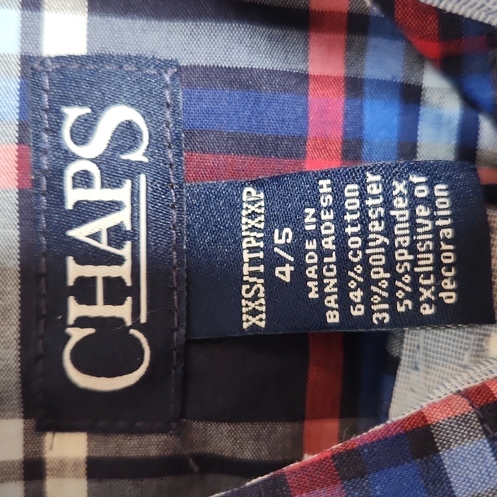 CHAPS Navy Plaid Button Down Shirt Size XXS 4/5 NWT - Picture 7 of 8